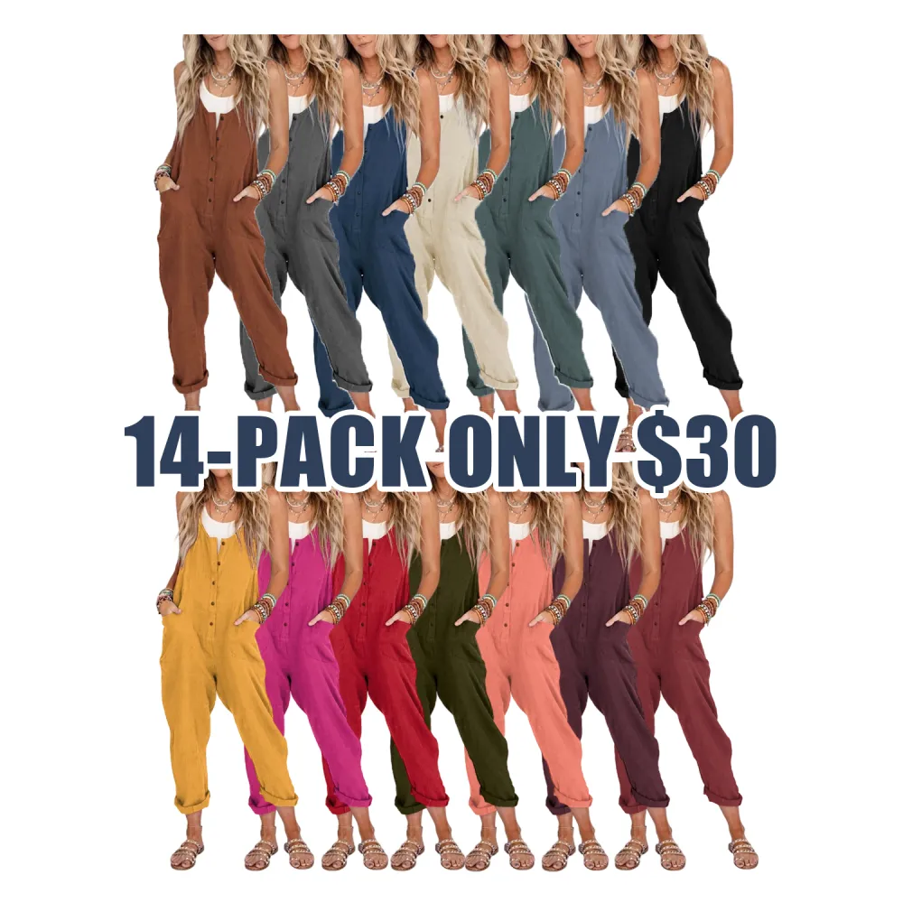 Women's Linen Cotton Overalls – Lightweight Casual Jumpsuits with Pockets for Summer
