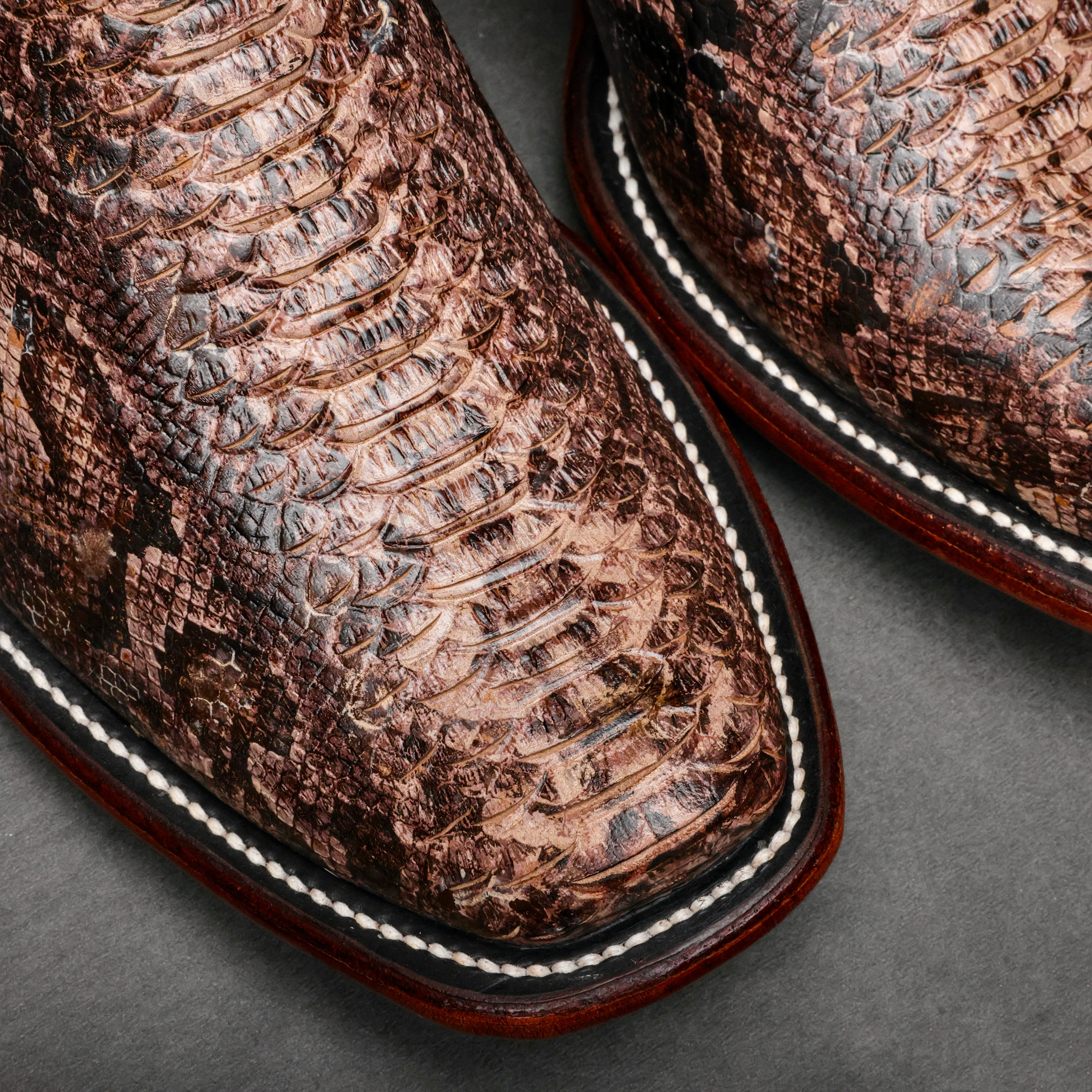 Brown Water Snake Leather Boots - Cutter Toe