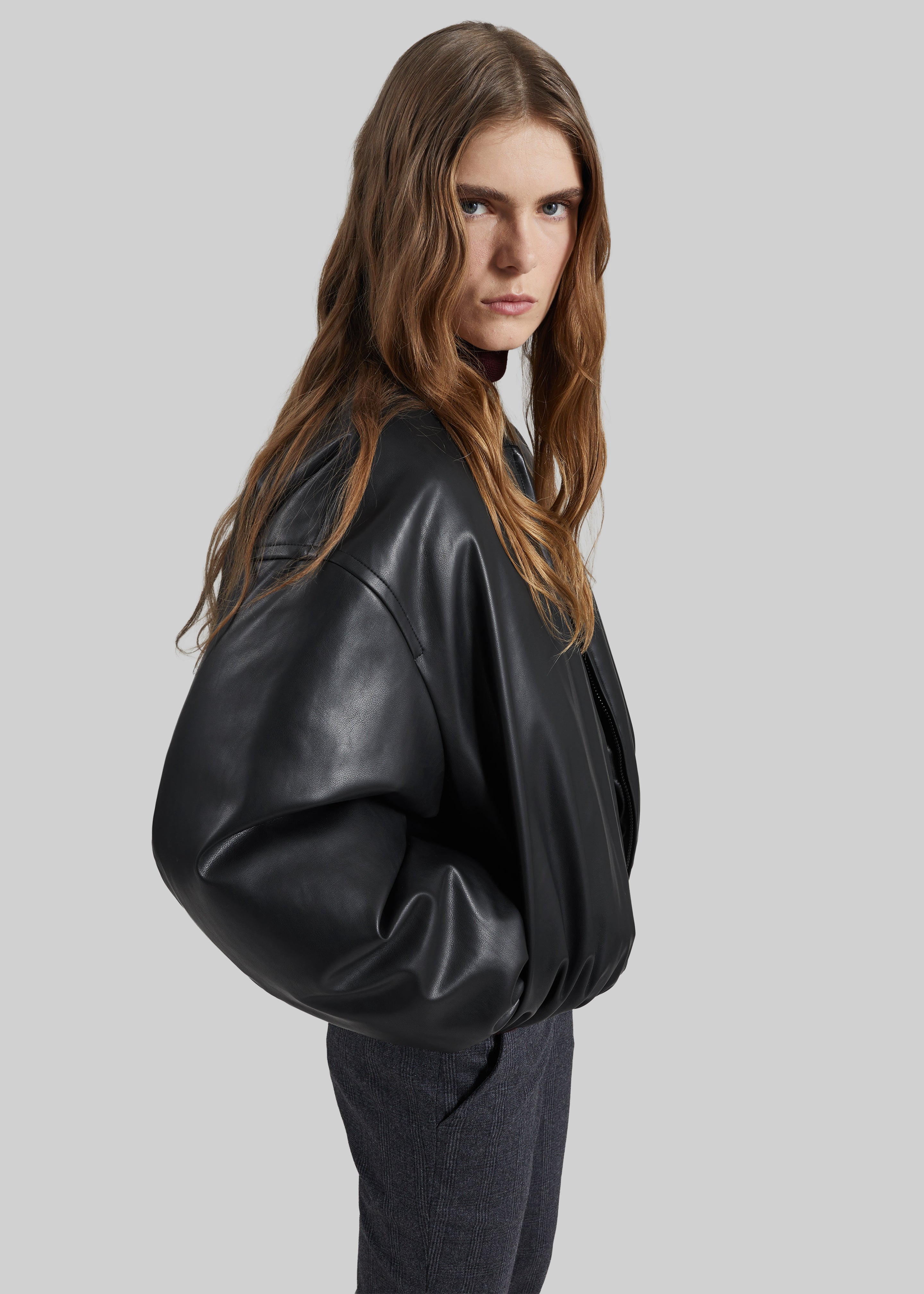 Arolla Faux Leather Draped Jacket - Black