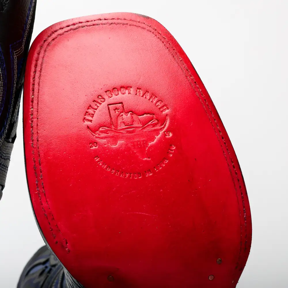 Black/Blue Giant Caiman Neck Leather Boots - Square Toe