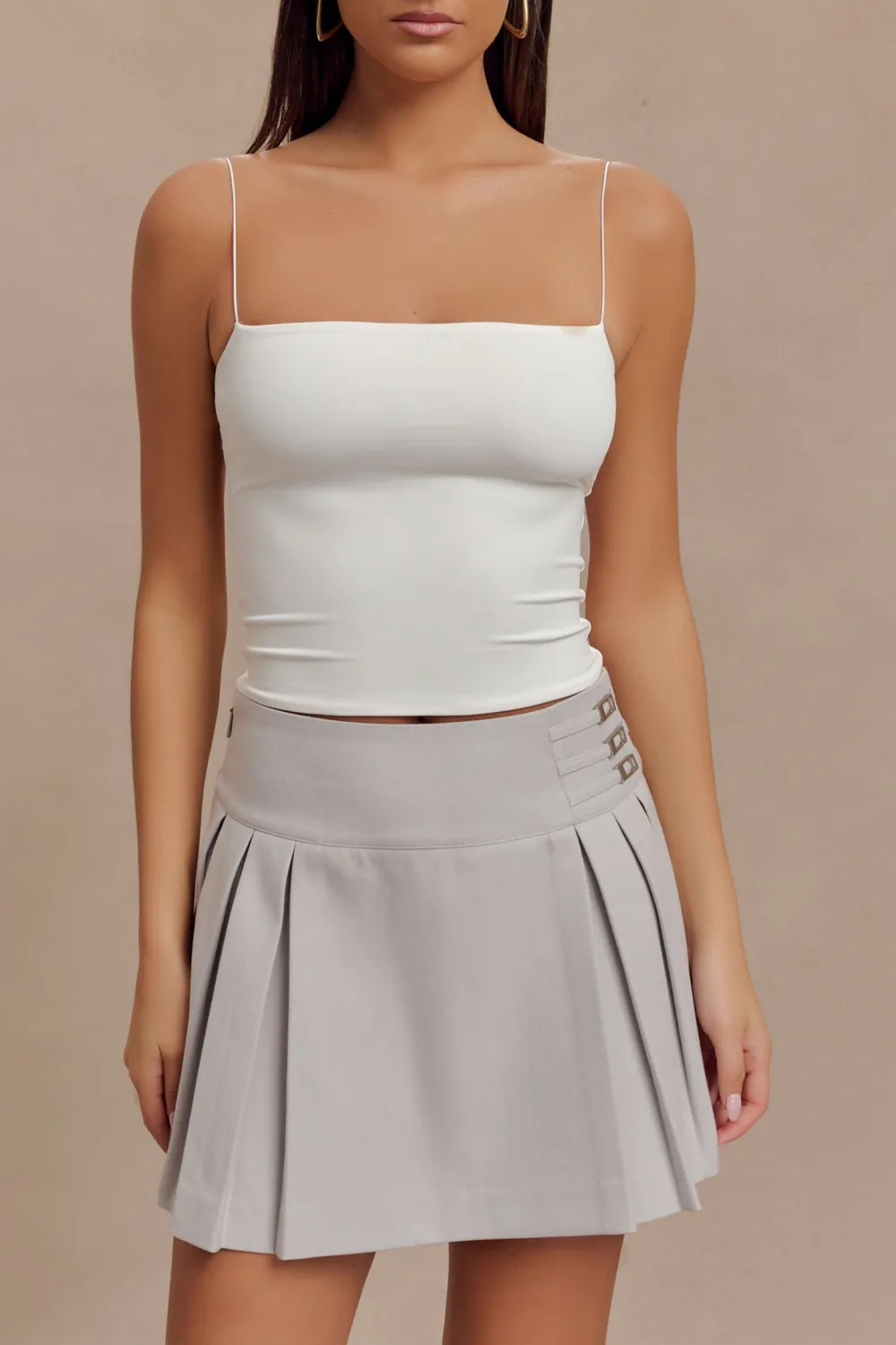 Pleated Buckle Mini Skirt