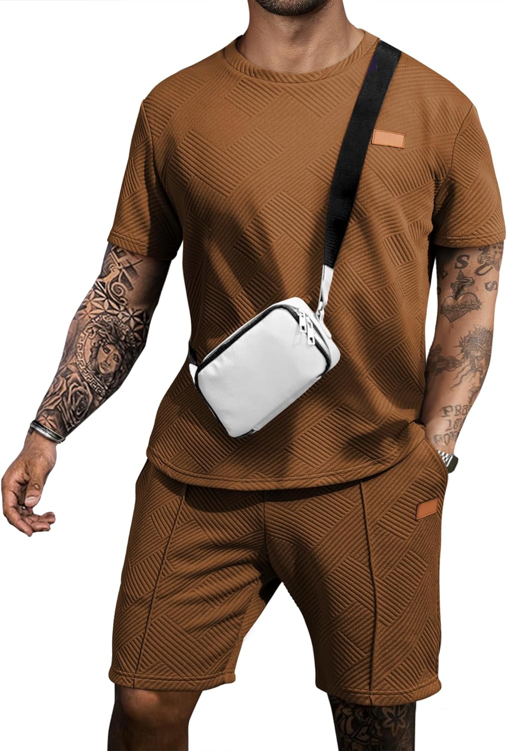 Men's Casual T-Shirts and Shorts Set Summer Jacquard Outfits Short Sleeve Polo Suit 2 Piece Shorts Sweatsuits