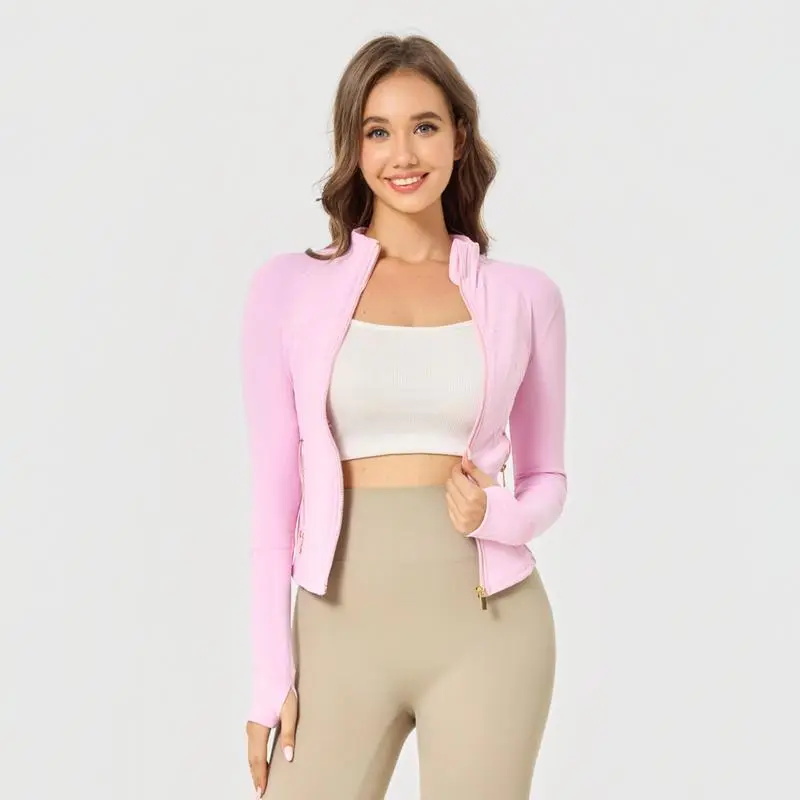 Women's Solid Color Zip Up Sports Pockets BBL Jacket