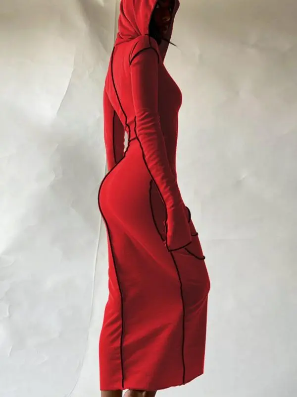 Women's Fall Winter Drop Shoulder Bodycon Hooded Dress