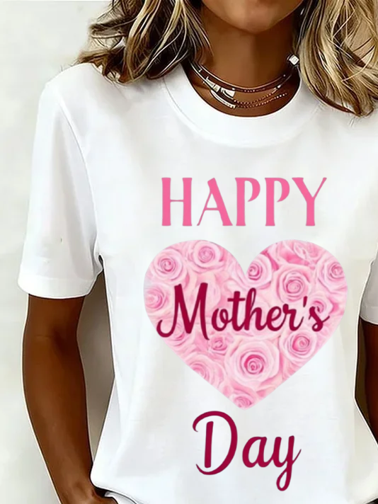 Women's Mother's Day Short Sleeve T-shirt Summer White Text Letters Printing Jersey Crew Neck Daily Going Out Casual Top