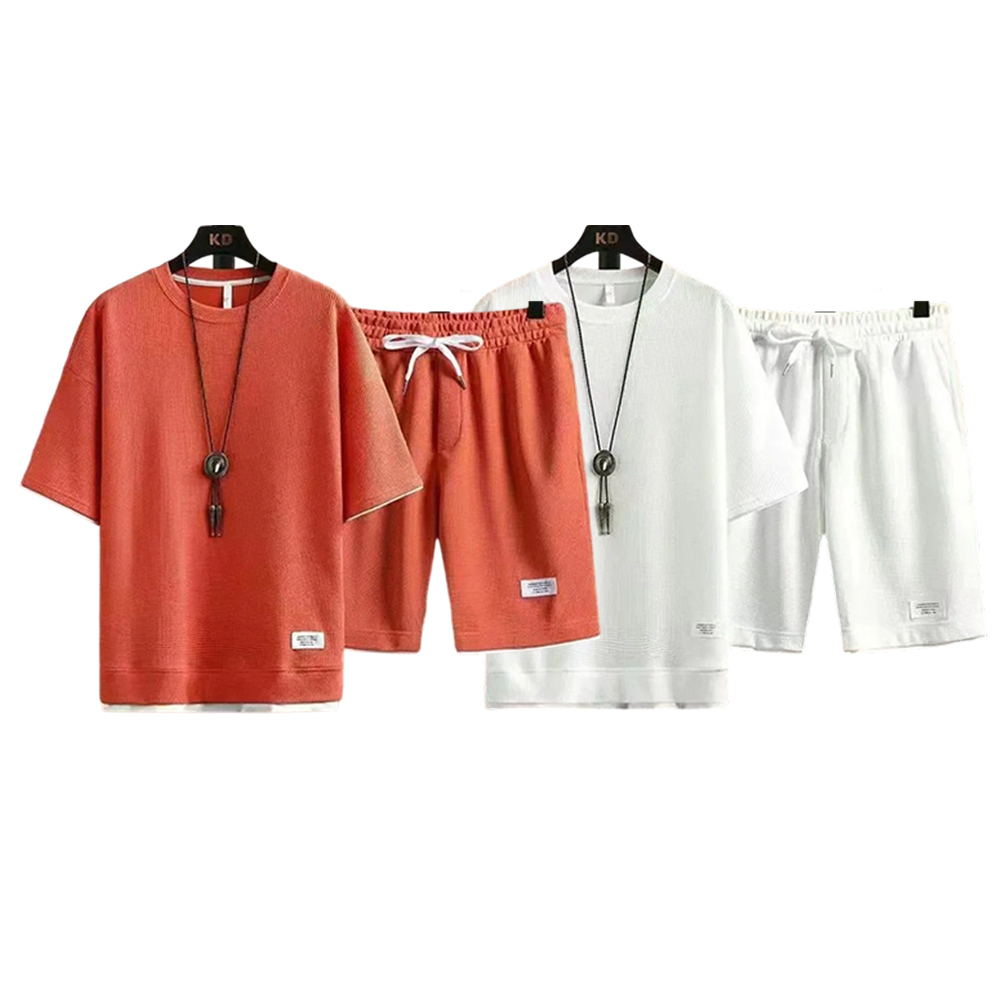 Men's Spring Summer 2-Piece Drawstring Casual Set - Short-Sleeved Shirt & Shorts, Suitable for Everyday Wear & Sports Activities