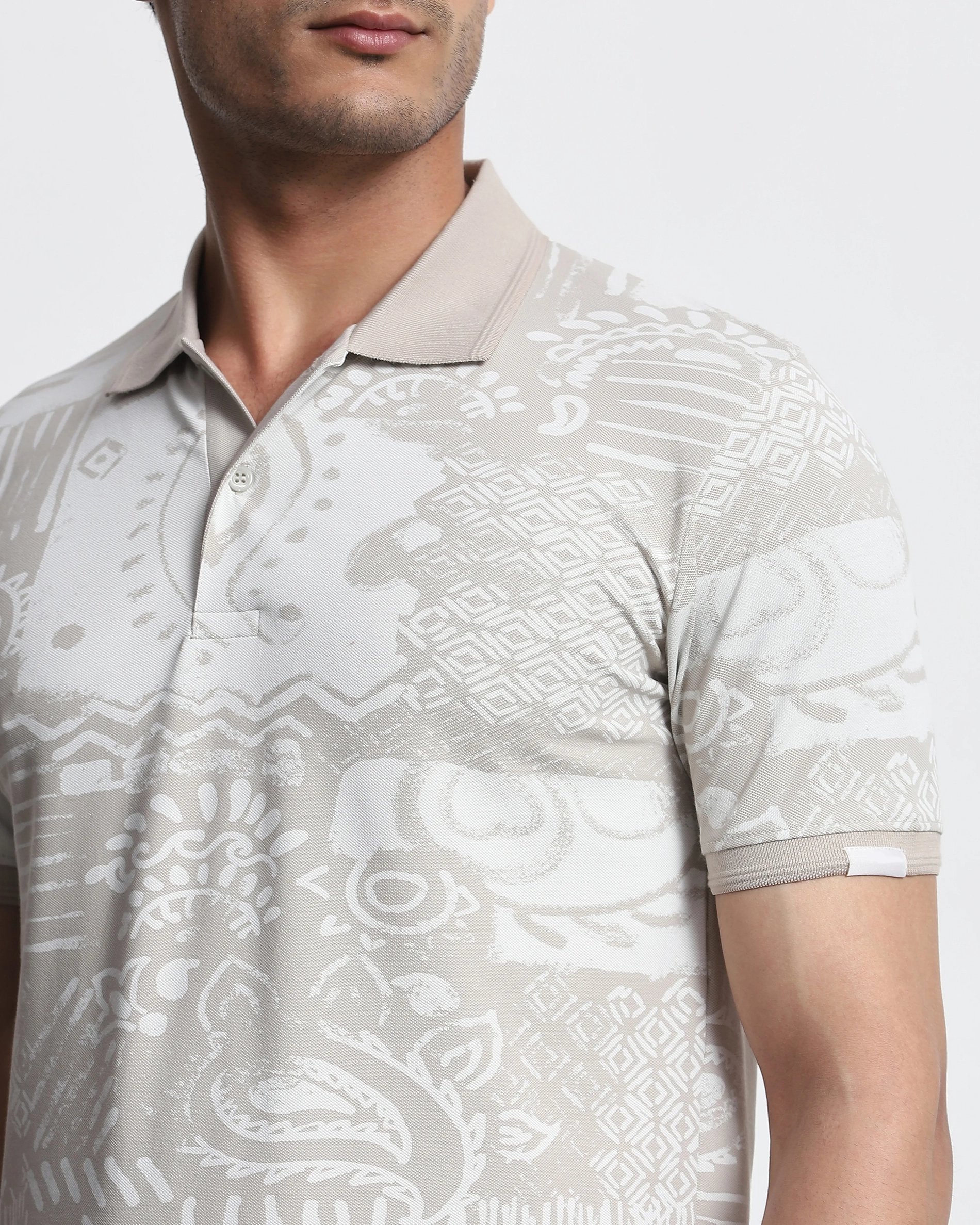 Daily Simple And Slimming Grey Abstract Print Polo Shirt