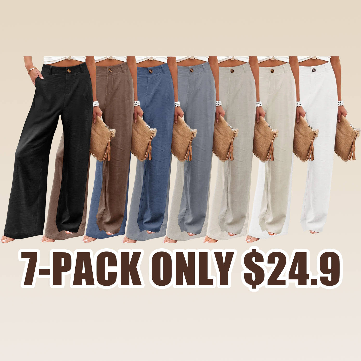 Kingapril Womens Cotton Linen Pants Casual Button Up High Waisted Wide Leg Trousers