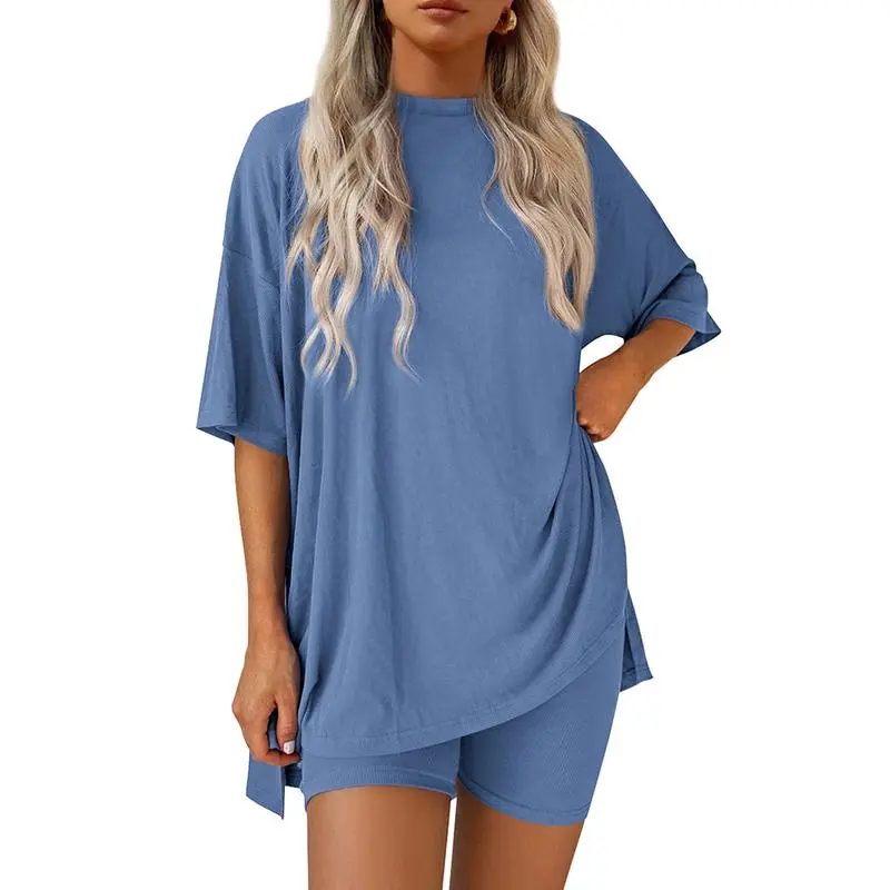 🔥Women’s Oversized Lounge Set-Breathable Crewneck Top & Pocket Shorts