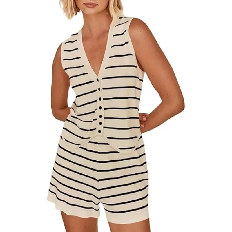 Women's 2 Piece Outfits Summer Striped Casual Sets (Under $4 a set!)