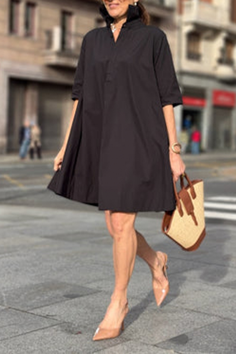 Ladies' Collar Solid Color Loose Casual Dress
