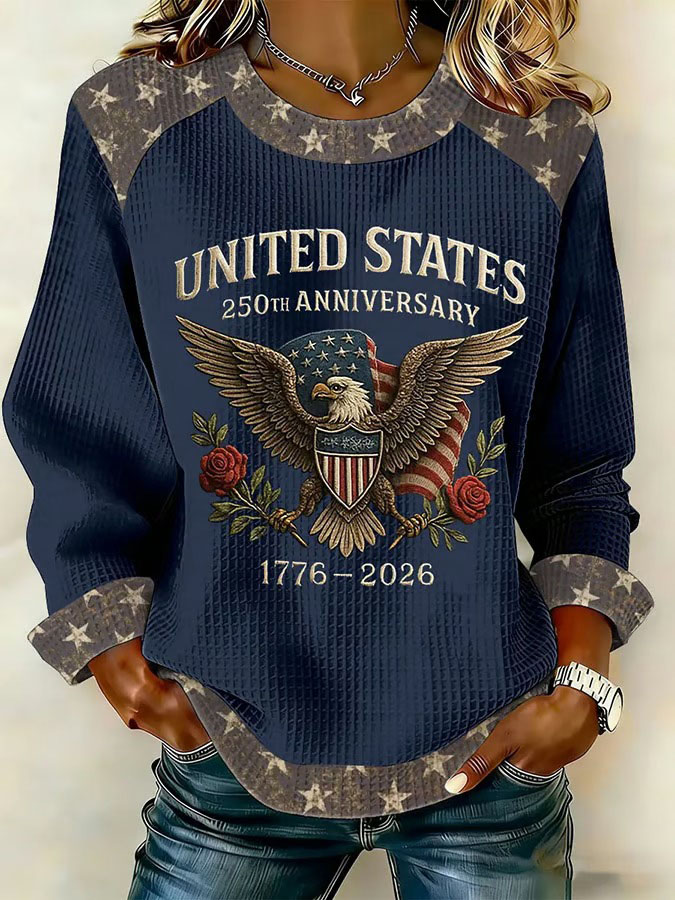 Women'S Independence Day 250Th Anniversary Printed Waffle Long Sleeve Sweatshirt