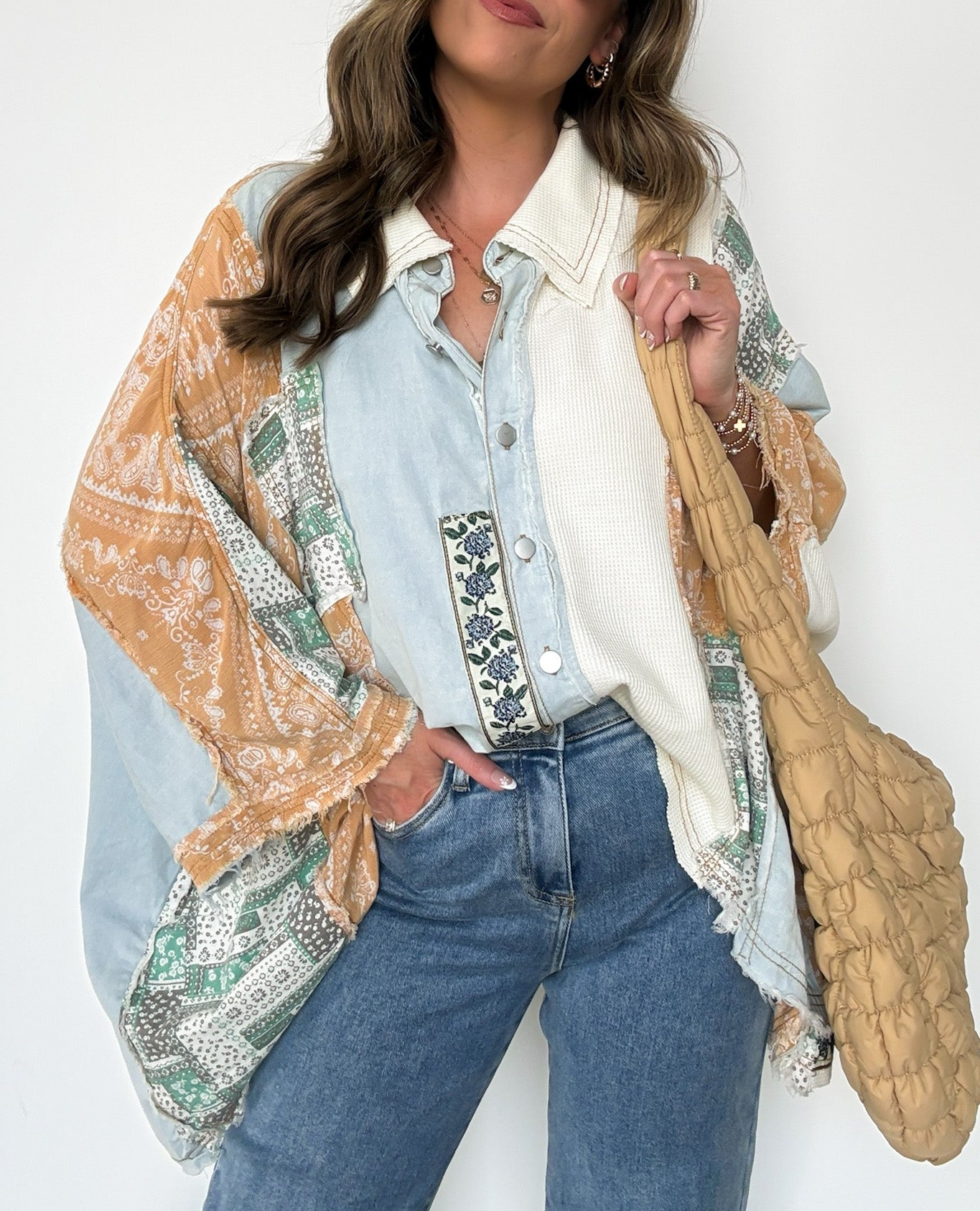 Patchwork Contrast Denim Shirt