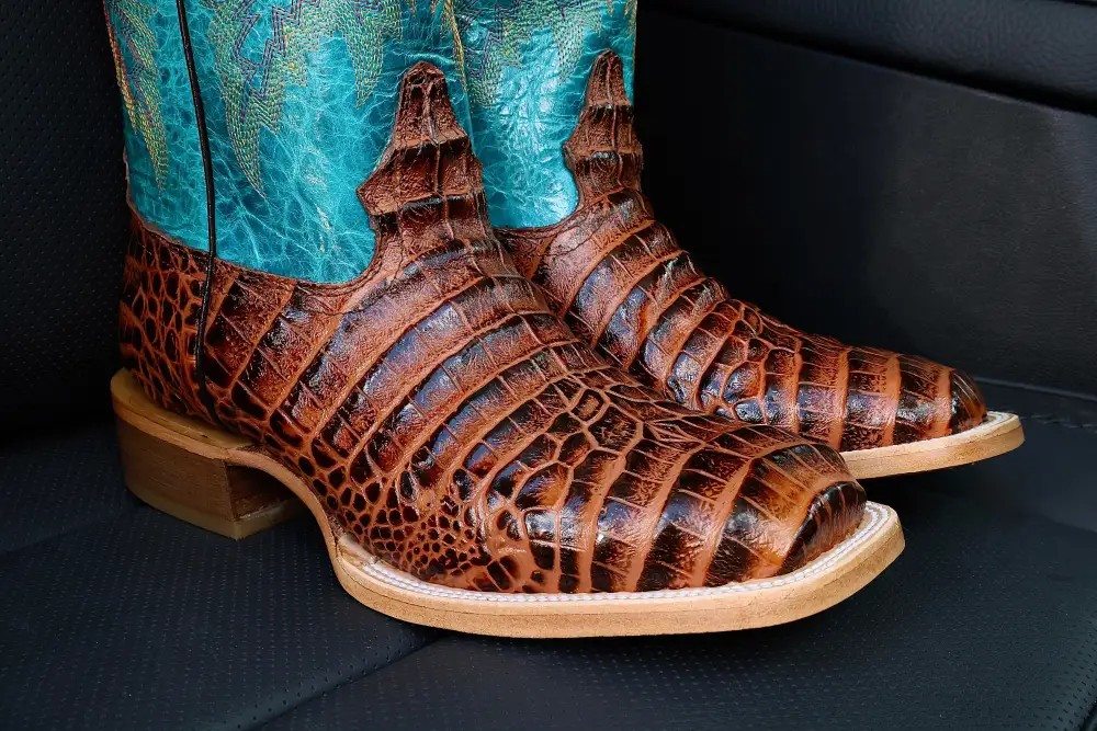 Cognac American Gator Belly Leather Boots — Square Toe