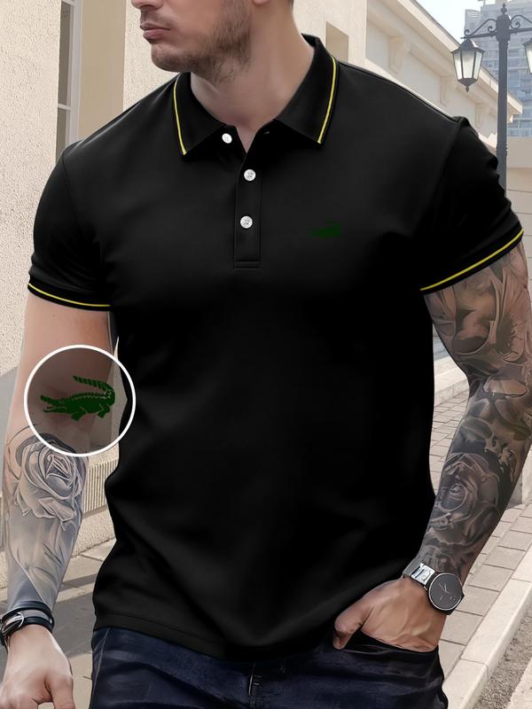 Men's Regular Fit Letter Print Contrast Trim Polo Shirt