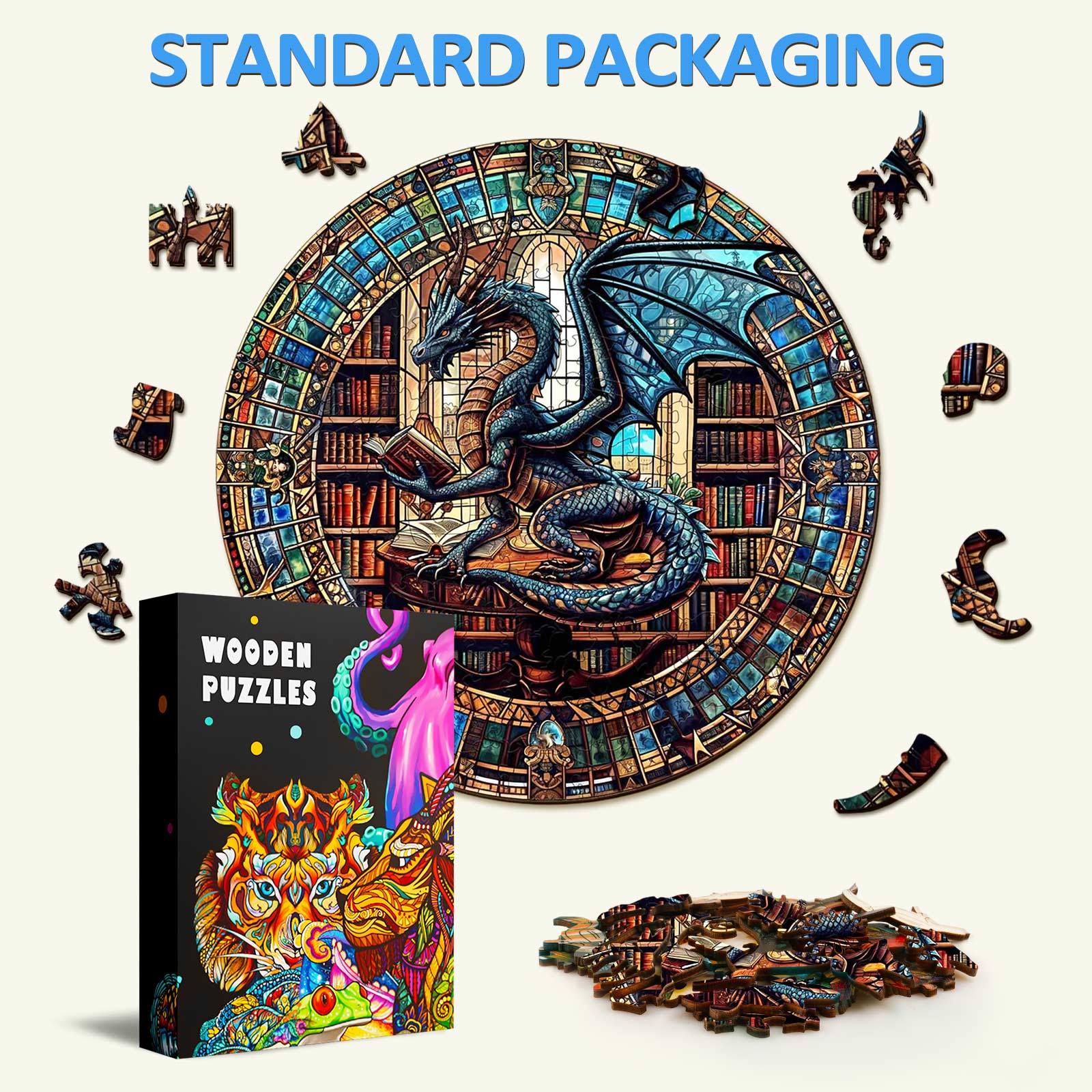 The Dragon's Library Wooden Jigsaw Puzzle