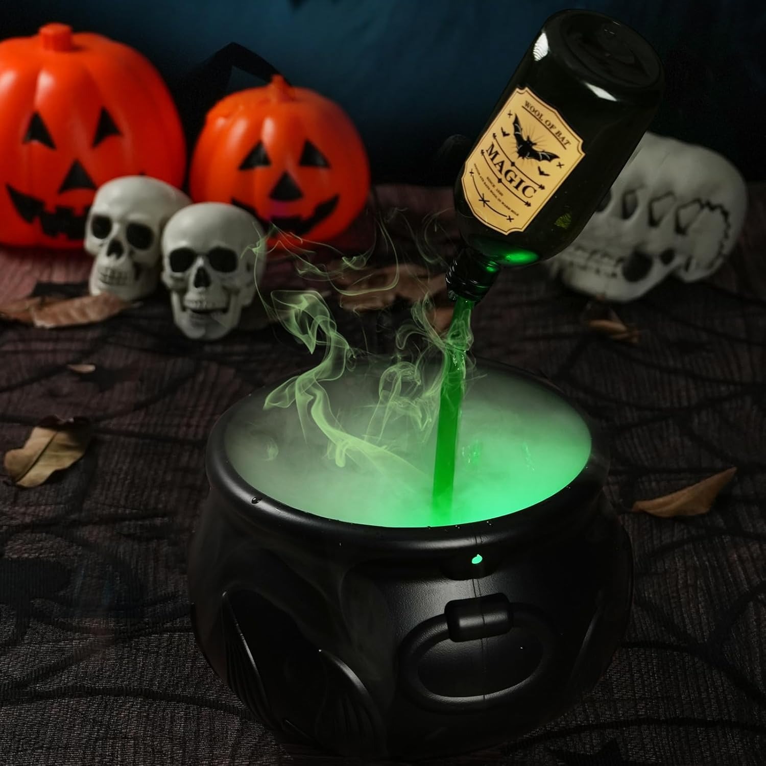 Cauldron Halloween Decor with Magic Floating Potion Bottles and Diffuser
