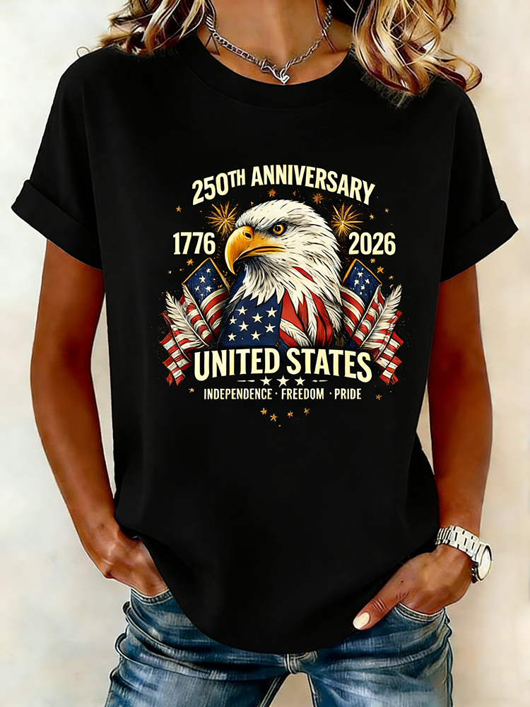 250th Anniversary Bald Eagle Printed Patriotic Independence Freedom Proud T-shirt