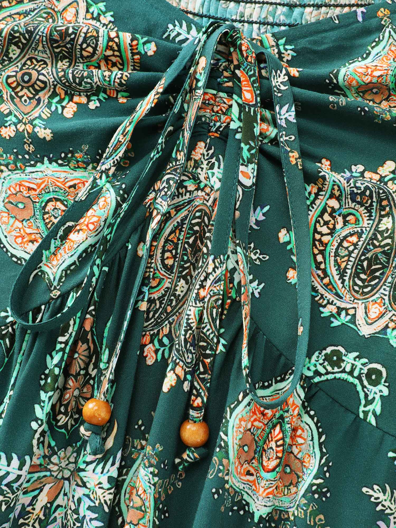 Paisley Print Ruched Adjustable Bodice Maxi Dress