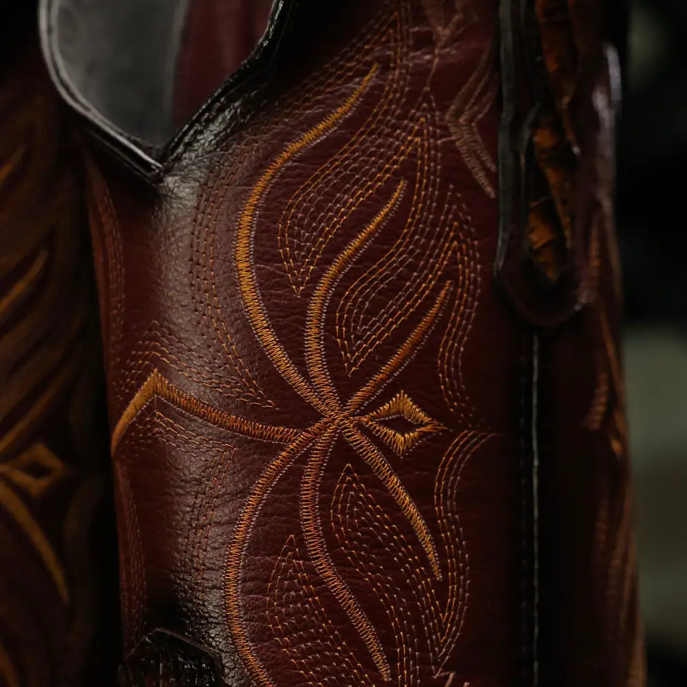 Honey Caiman Tail Leather Boots - Square Toe