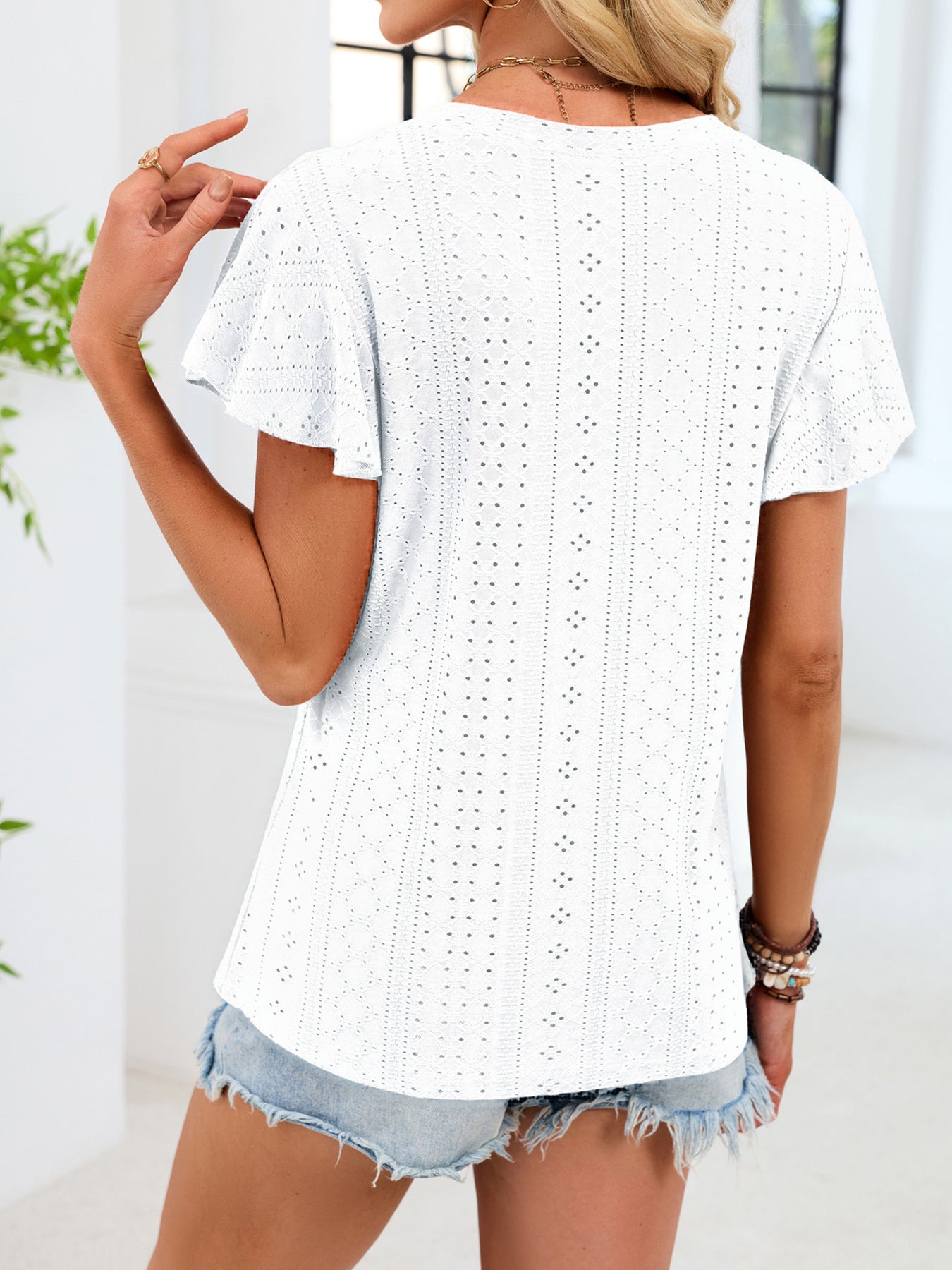 V-Neck Flutter Sleeve T-Shirt