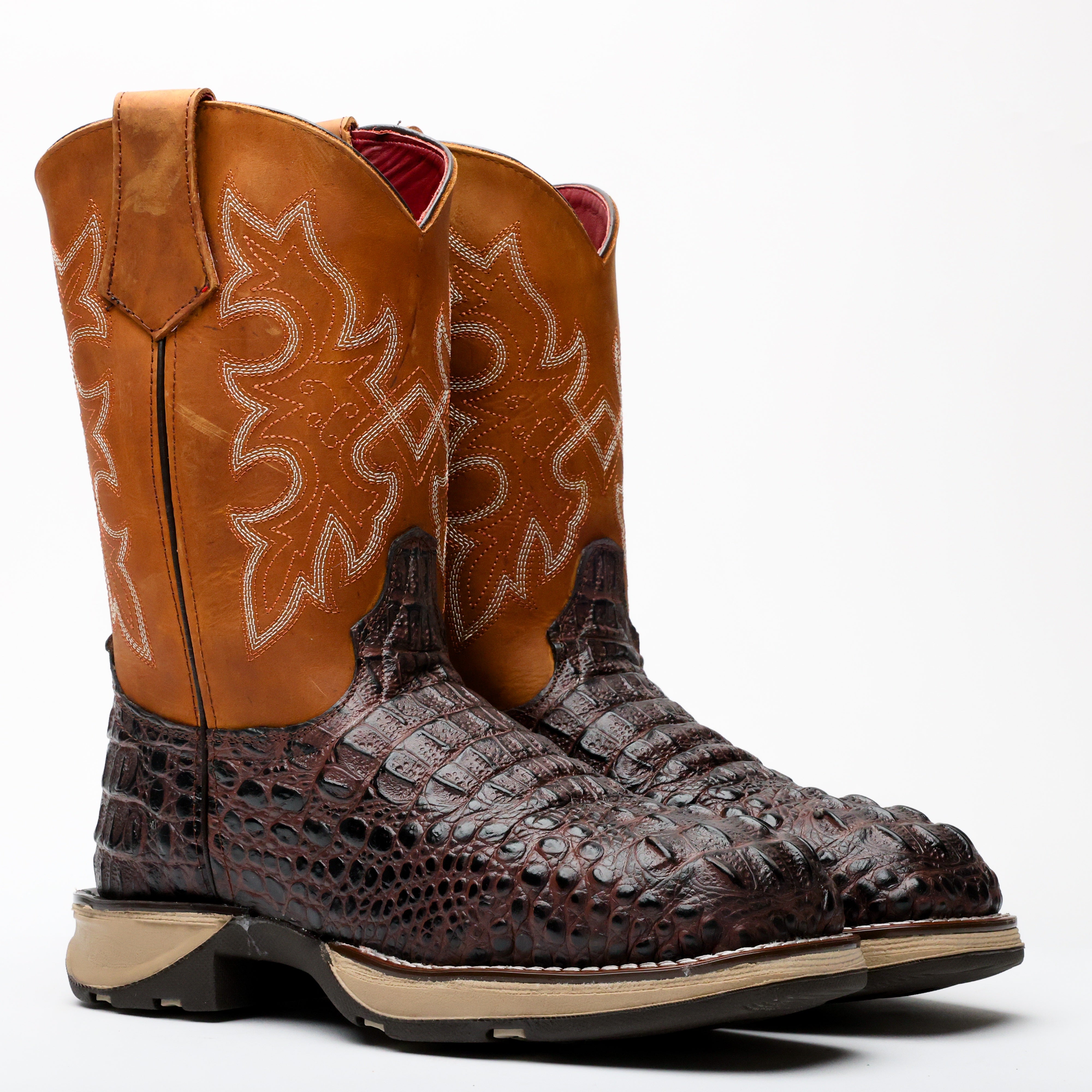 Brown Caiman Neck Leather Boots With 3D Lightweight Sole - Composite Toe