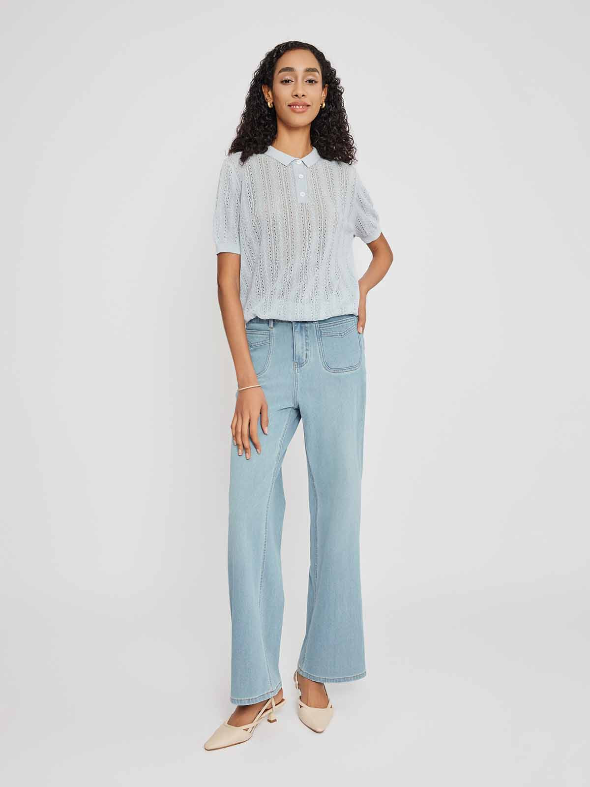 ASOBIO Ribbed Knit Polo Top