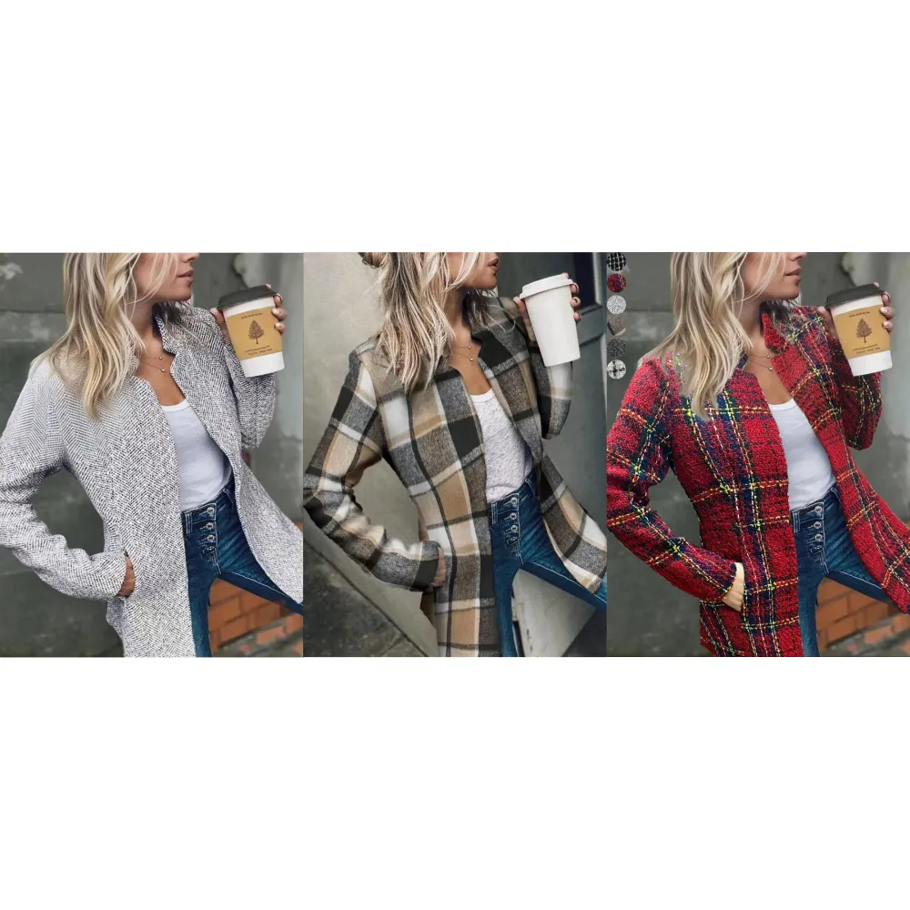 Women's Solid Color Pocket Long Sleeve Open Front Coat