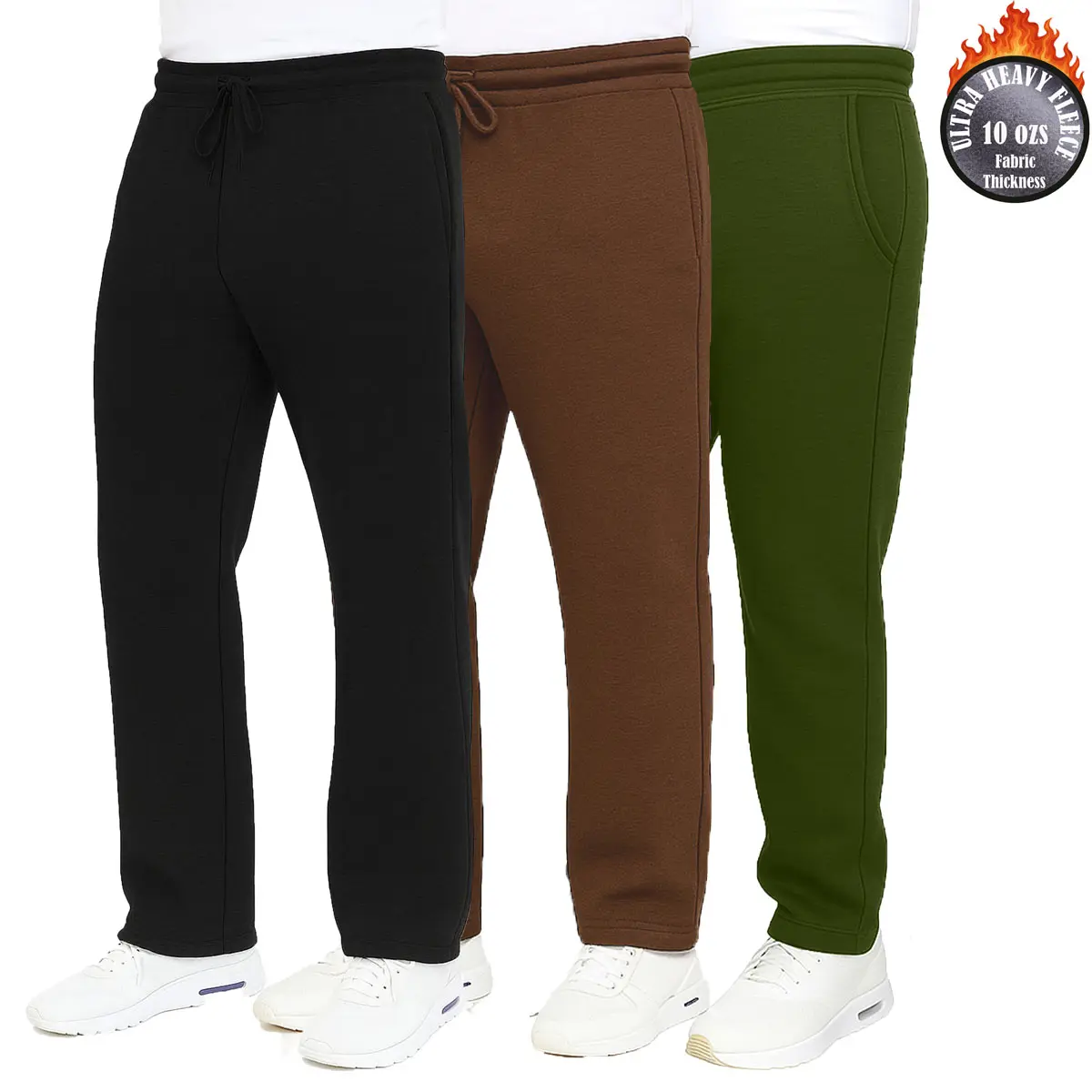 3-Pack Men's Classic Heavyweight Fleece Sweatpants with Open Bottom