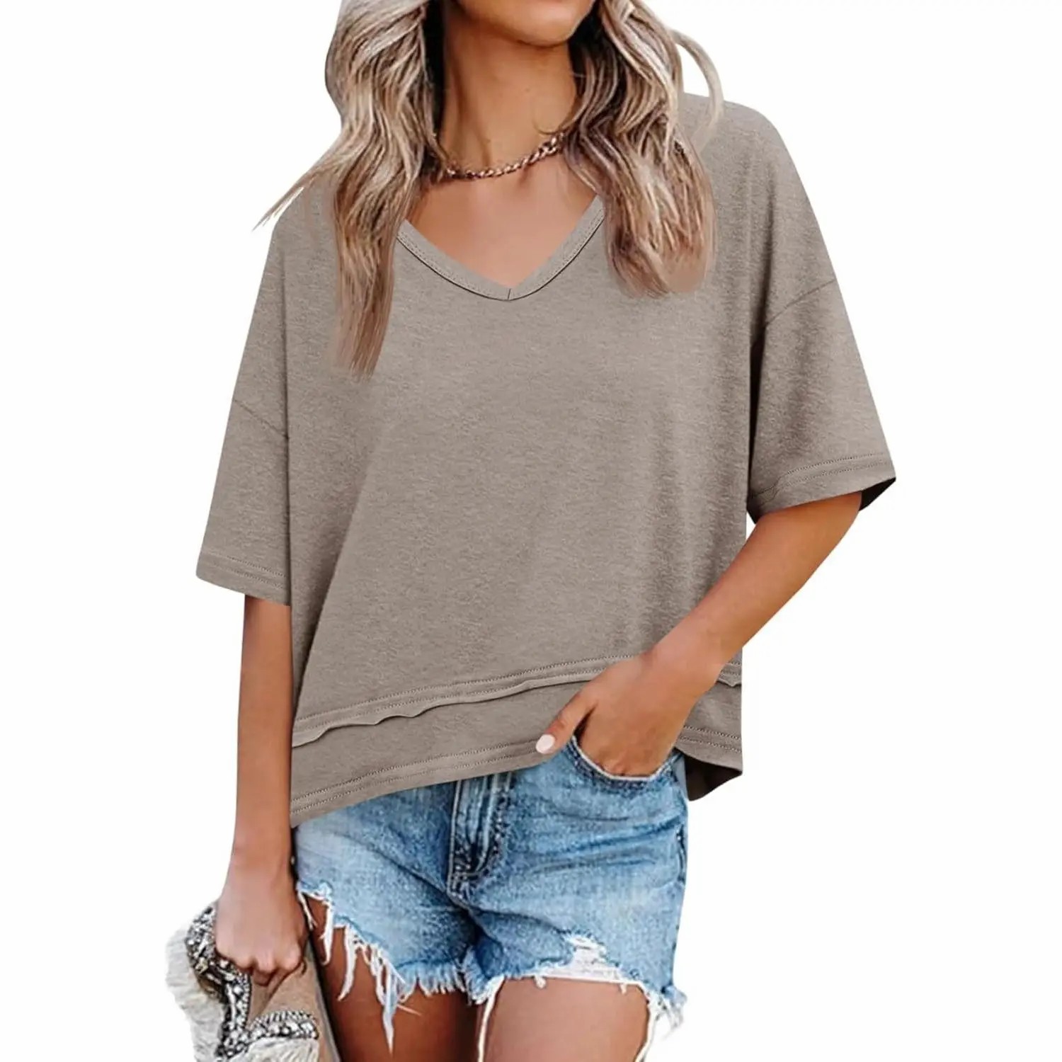 Women’s Premium Summer V-Neck Tee - Breezy & Effortless Loose Fit