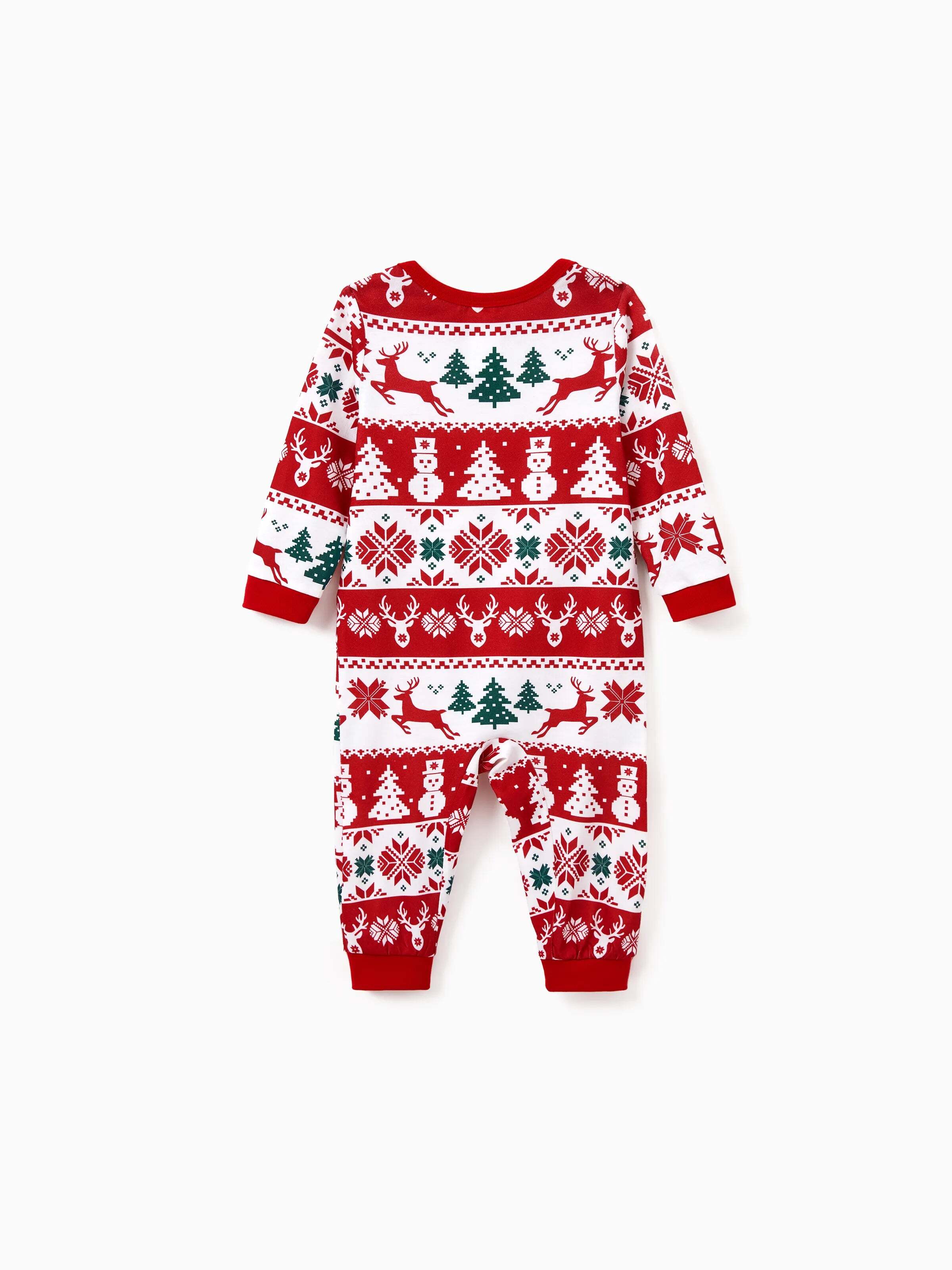 Christmas Matching Family Pajamas Set Reindeer and Snowman Print Red Long-sleeve PJS with Christmas Socks Red