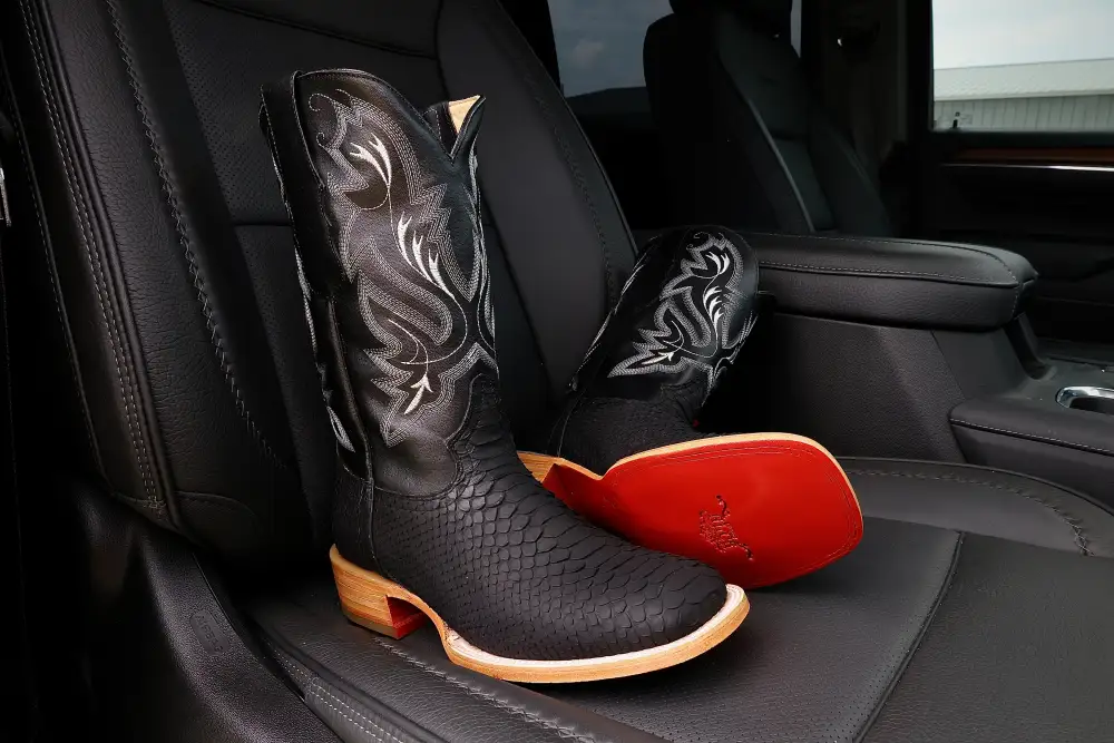 Men’s Genuine Black Python Boots — Square Toe