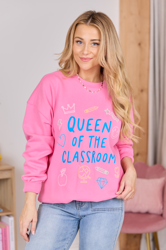 Queen Of The Classroom Pink Graphic Sweatshirt