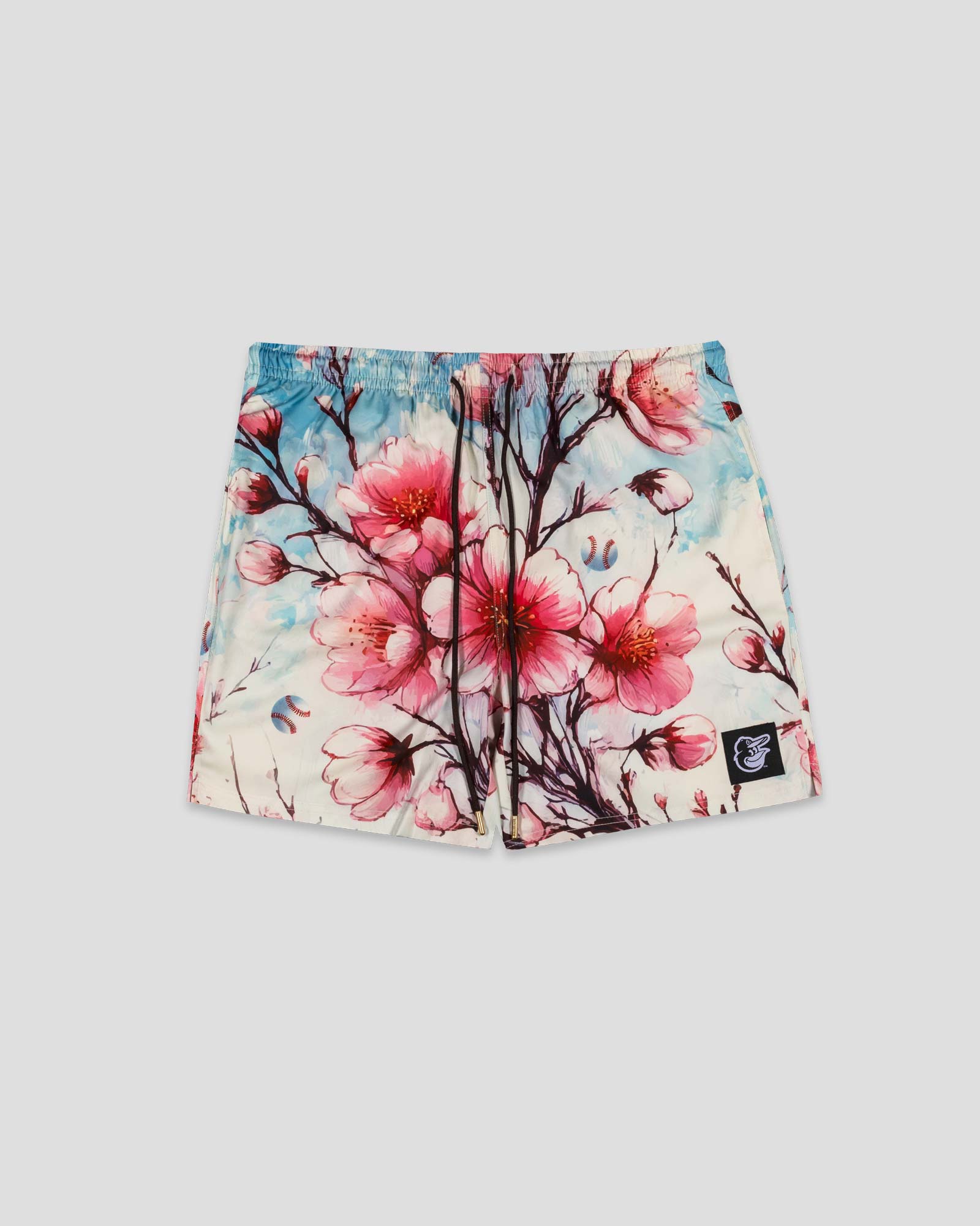 Cherry Blossom Baseball Diamond Lux Satin Youth Shorts - Baltimore Orioles