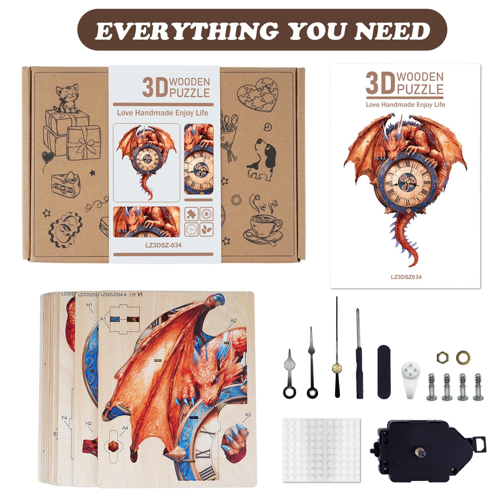Flame Dragonâ€“ DIY Wooden Clock, 3D Puzzle Craft Kit