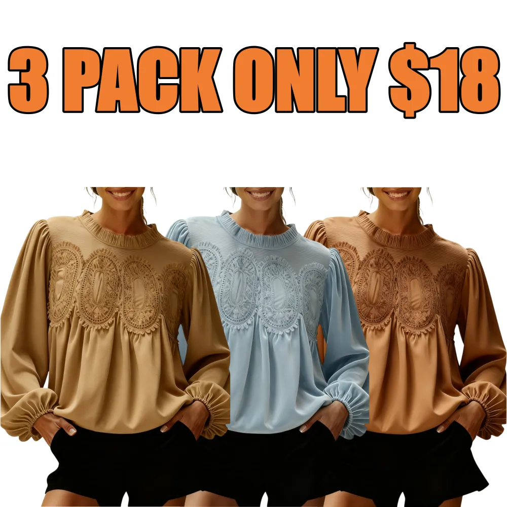 Women's Elegant Long-Sleeve Lace Velvet-Trim Swing Blouse