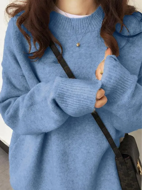 Women's Solid Drop Shoulder Long Sleeve Sweater Pullover