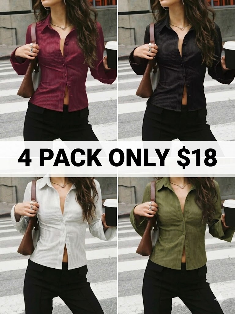 Women's All-Over Striped Print Button Front Blouse