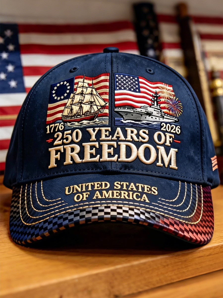 250 Years Of Freedom Ship & Warship Patriotic Baseball Cap