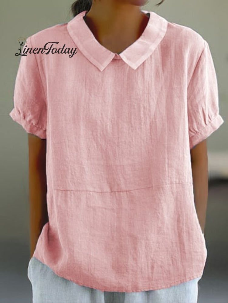 Solid Color Cotton And Linen Top