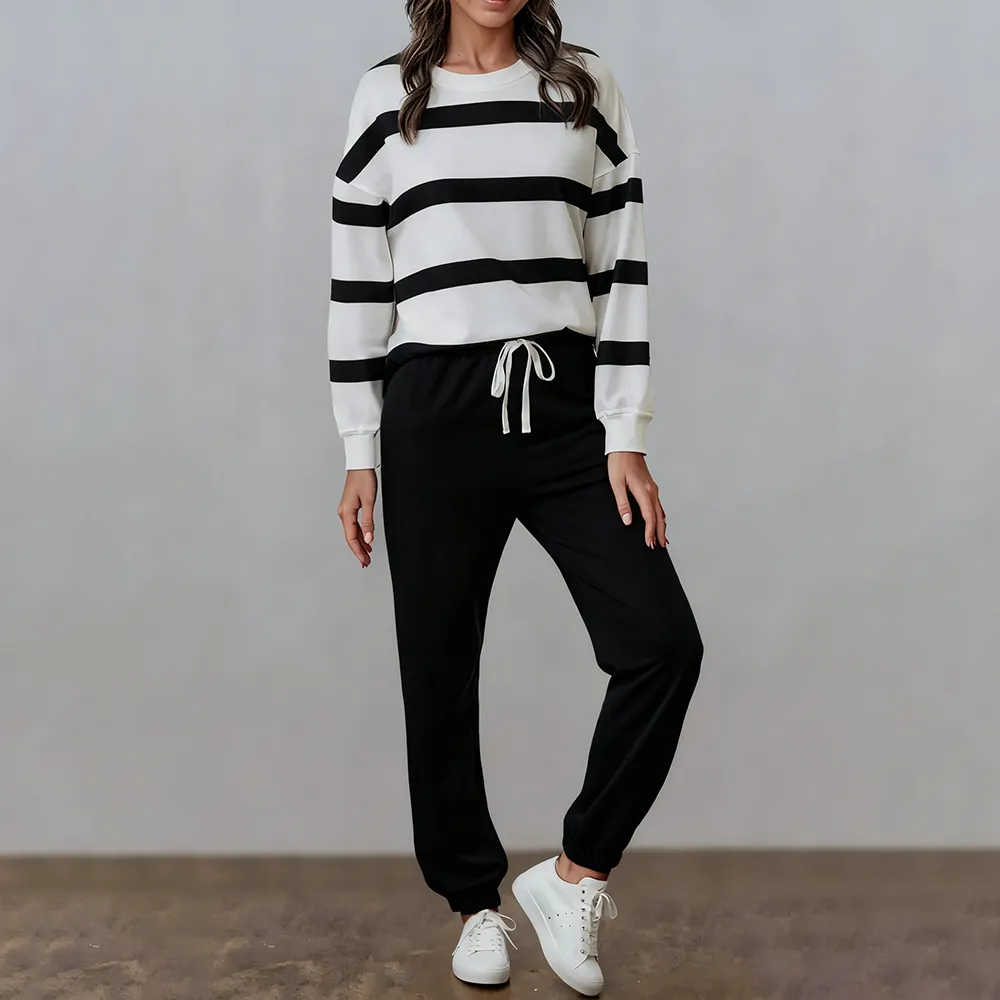 Comfortable Striped Pullover And Jogging Pants Set