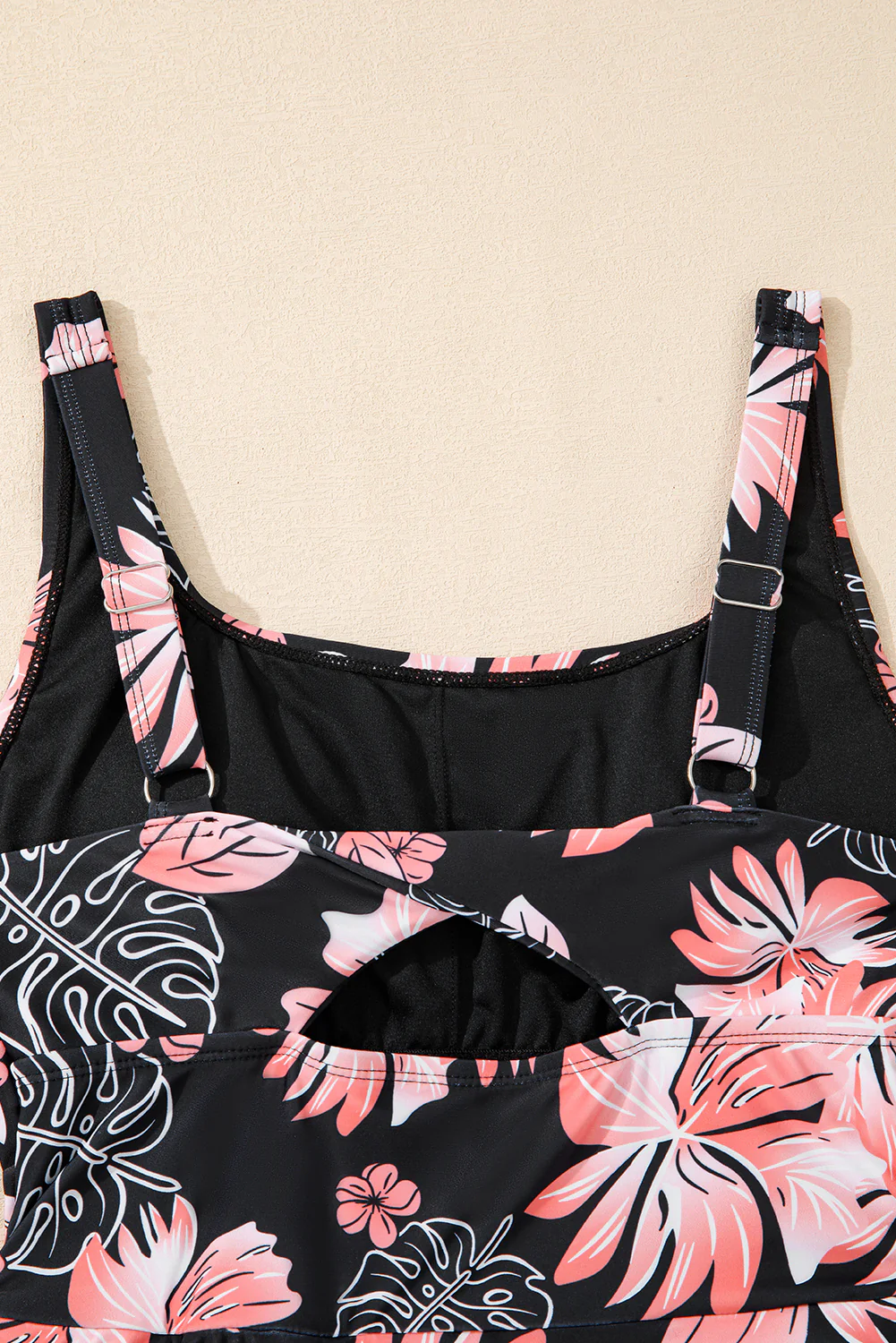 Black Floral Print Twisted Hollowed Back Swim Dress