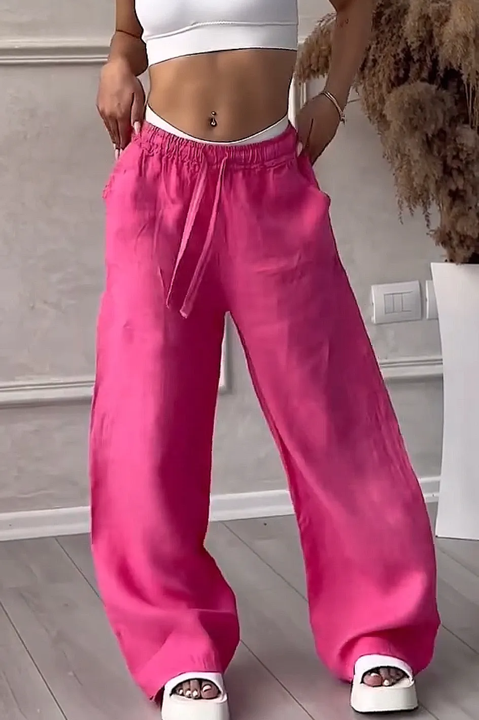 Women'S Solid Color Cotton And Linen Casual Trousers