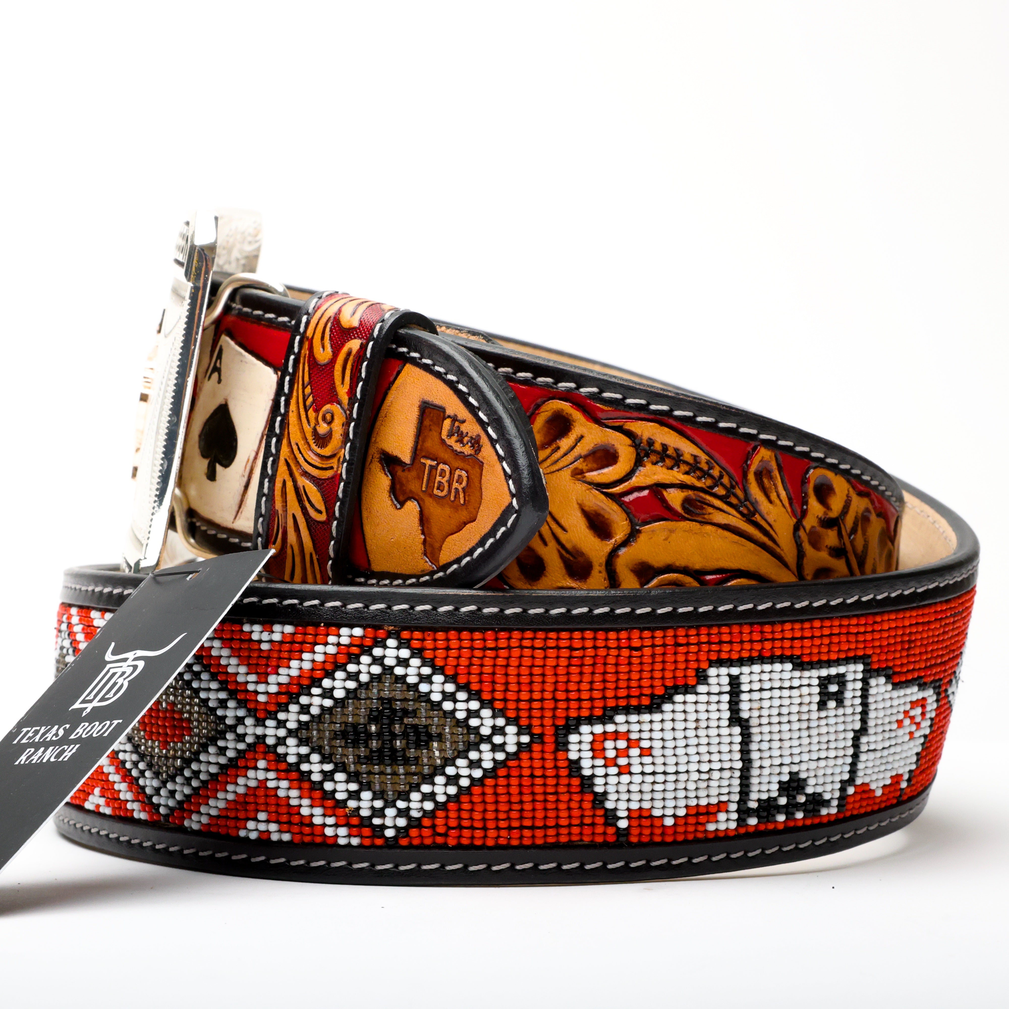 2 Inch Hand-Tooled Artesanal Beaded Leather Belt