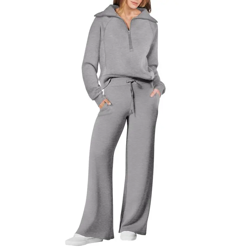Women’s Half Zip Sweatshirt Wide Leg Sweatpant Lounge Set Tracksuit