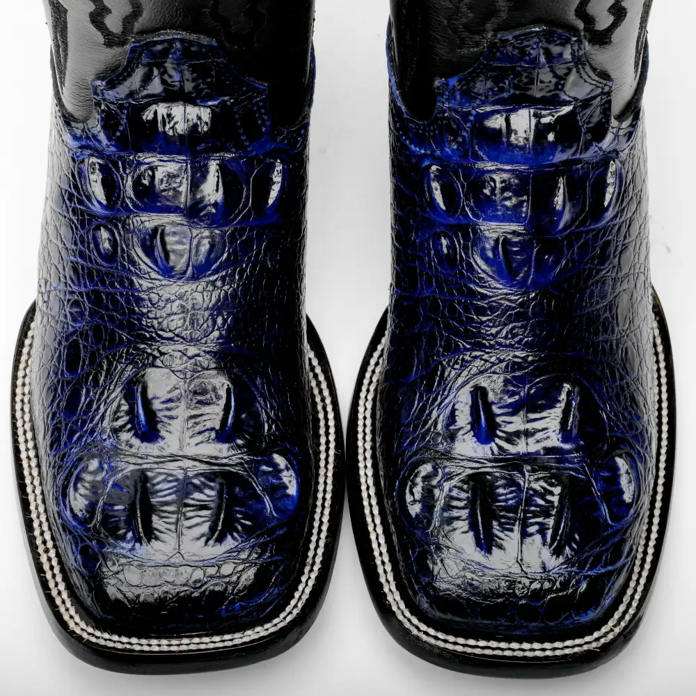 Royal Blue Giant Caiman Hornback Leather Boots - Square Toe
