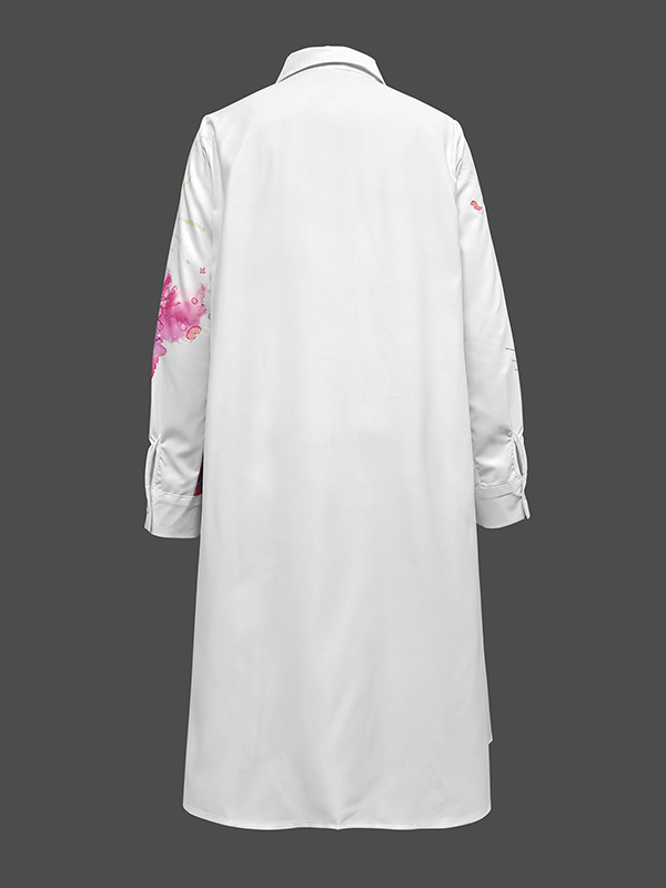 Long Sleeves Loose Floral Printed Split-Joint Lapel Midi Dresses Shirt Dress