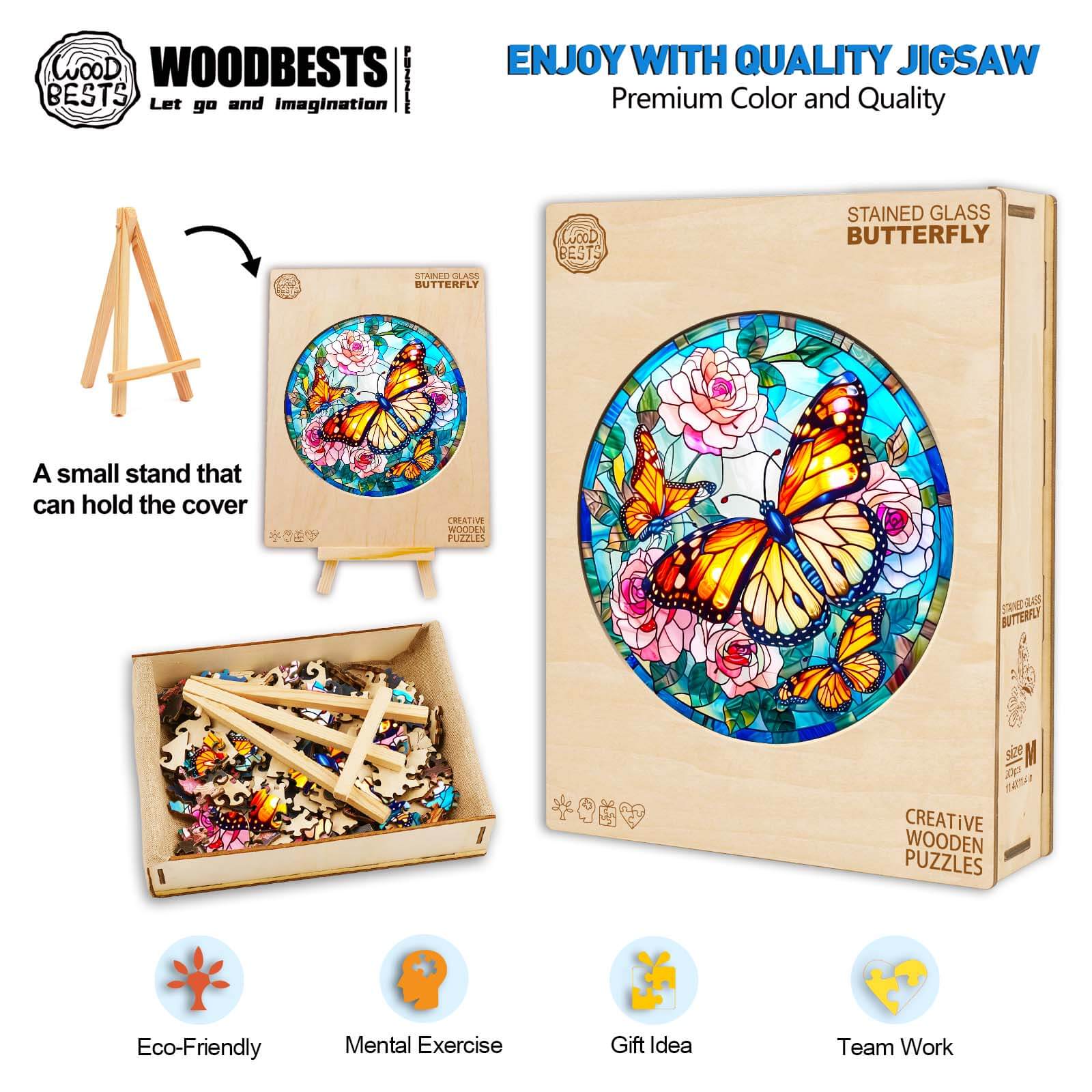 Stained Glass Butterfly Wooden Jigsaw Puzzle