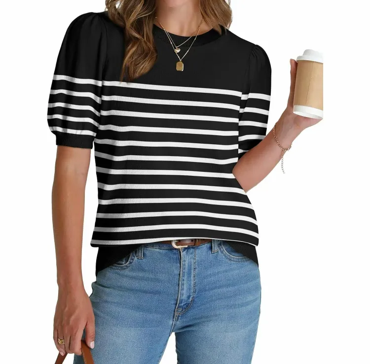 Women's Puff Sleeve Sweater – Trendy Spring/Summer Work Top