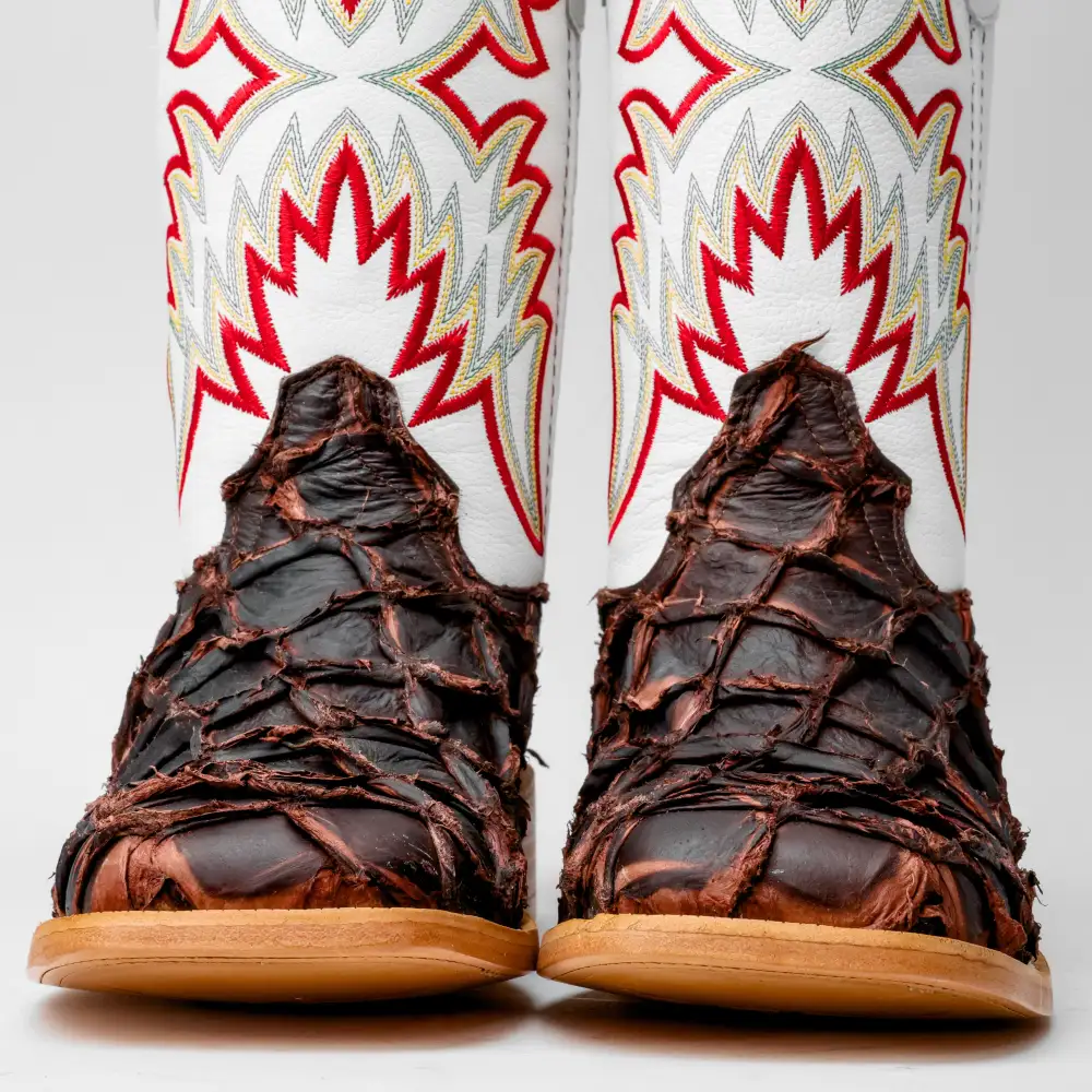 Rustic Brown GENUINE Pirarucu Boots - Square Toe